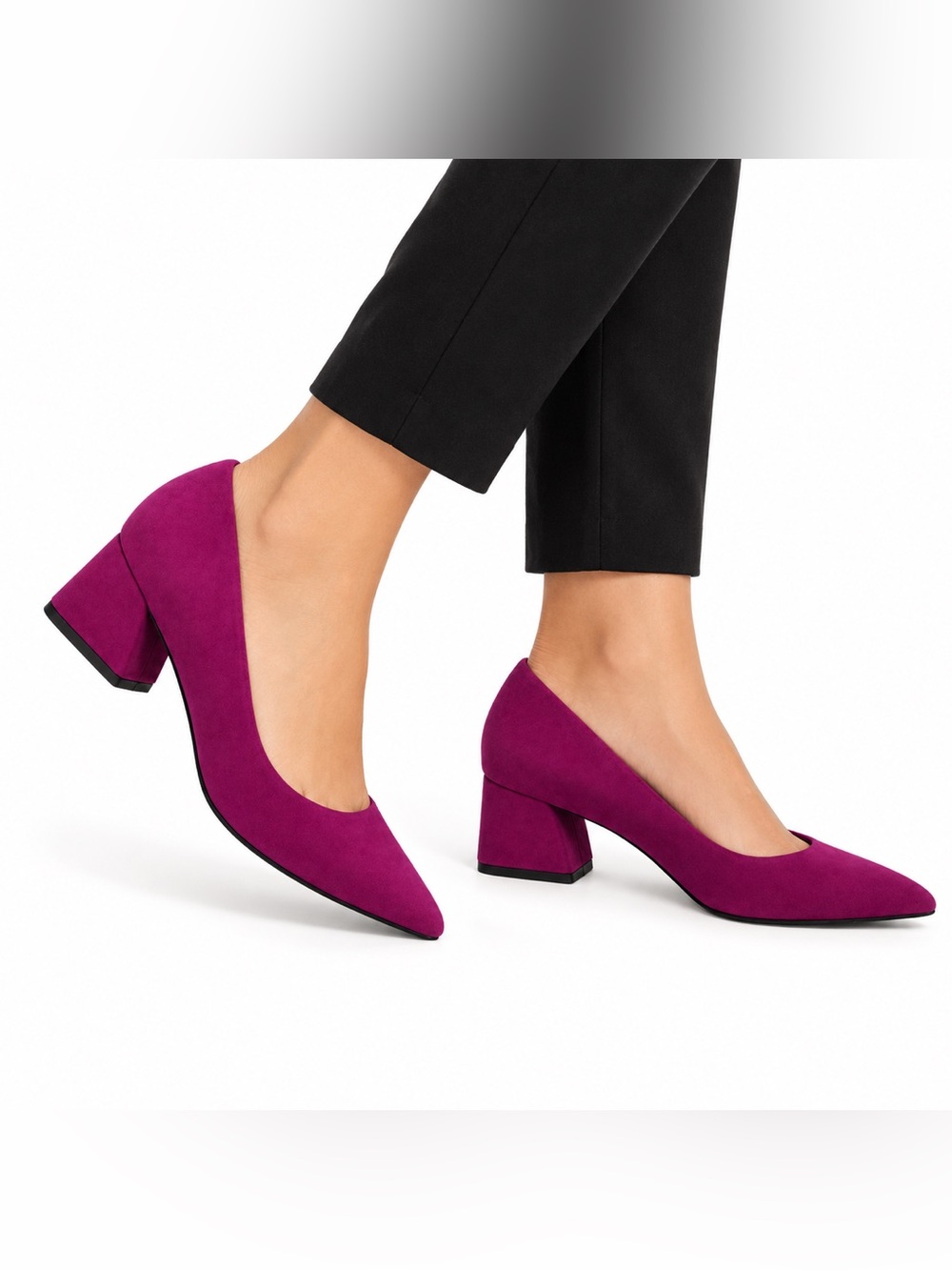 Franco Sarto Racer Pointed Toe Magenta Suede Block Heel Pumps SZ 9.5